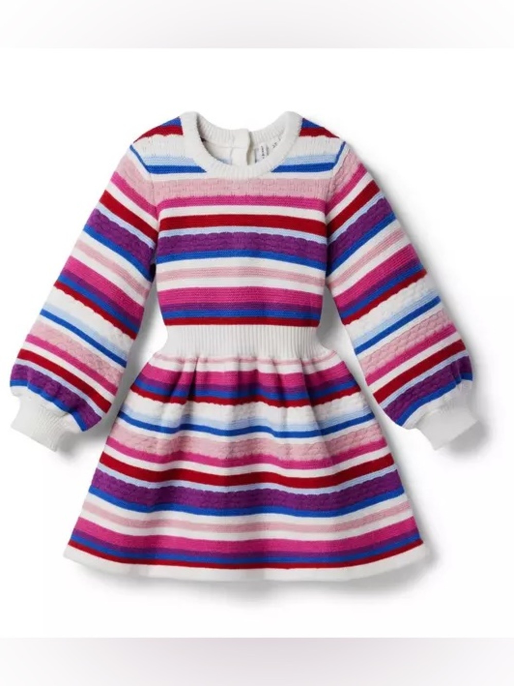 Janie and Jack Amara Striped Sweater Dress 4 Years Balloon Sleeve Pink Blue Knit